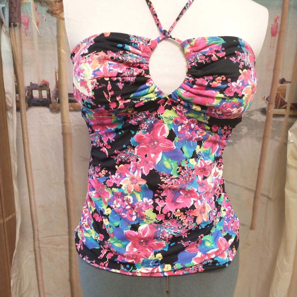 Liz Claiborne Floral Tankini Swim Suit Top Size 14